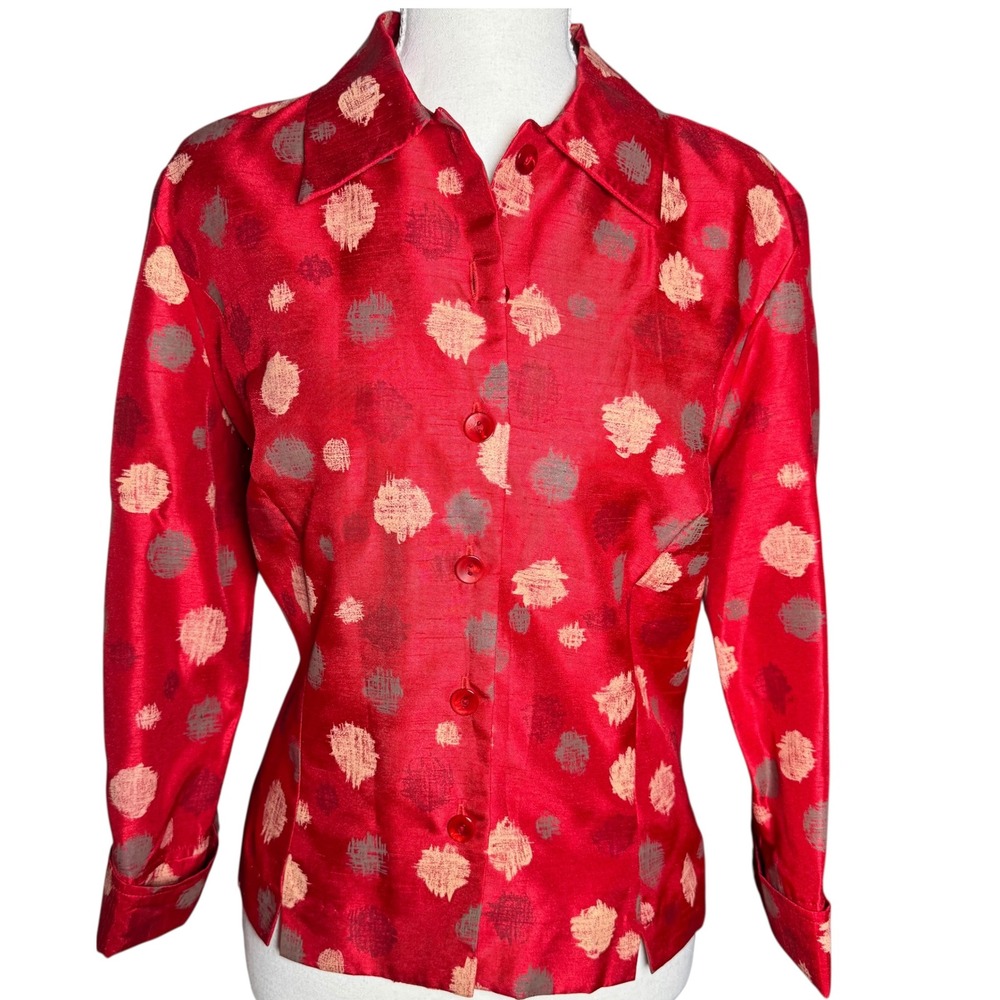 MHM Red Satin Blouse Y2K Coquette Grunge Fairy Core Shiny Top Size 8